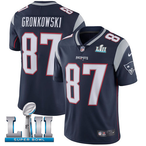 Nike Patriots #87 Rob Gronkowski Navy Blue Team Color Super Bowl LII Youth Stitched NFL Vapor Untouchable Limited Jersey